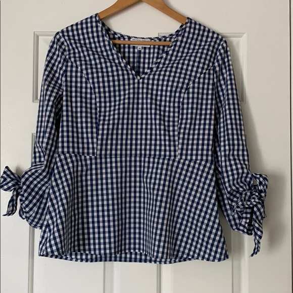 J. Crew Tops - J. Crew Gingham Shirt with cuff tie